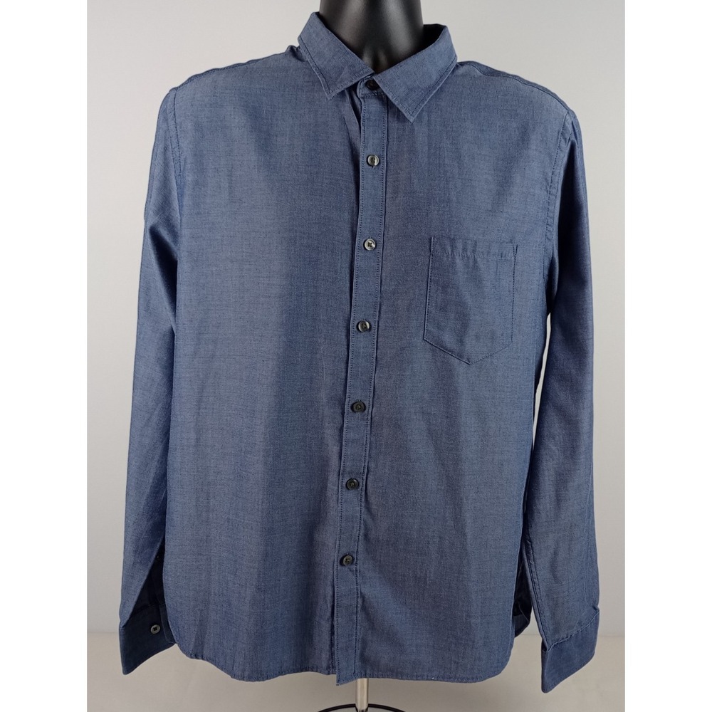 Van Heusen Men's L Blue Long Sleeve Button Collar Shirt Plaid Accent